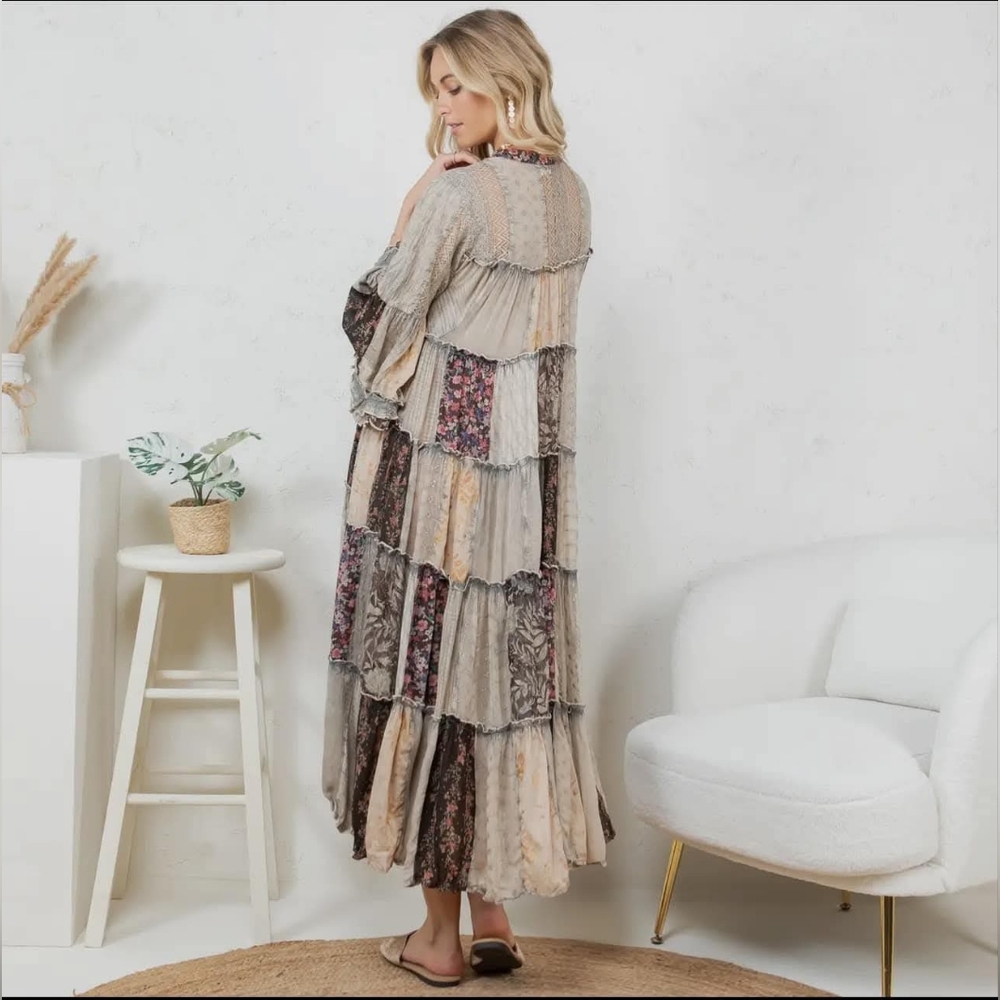 Patchwork Boho Maxi Dress in Beige and Black - Picture 4 of 6